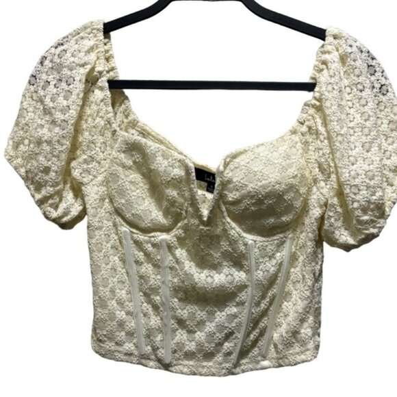 Lulus Womens Romantic Darling Lace Puff Sleeve Corset Top For Women Cream Size L - Picture 3 of 8